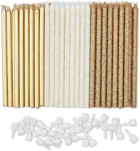 Metallic Glitter Long Thin Birthday Cake Candles in Holders (5 in., 48 Pack) in Saudi Arabia