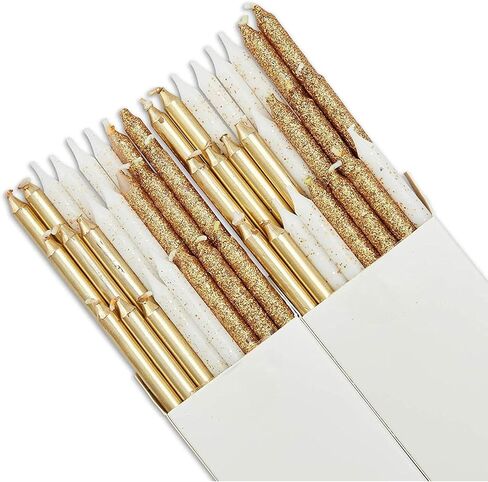 Metallic Glitter Long Thin Birthday Cake Candles in Holders (5 in., 48 Pack) in Saudi Arabia