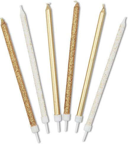 Metallic Glitter Long Thin Birthday Cake Candles in Holders (5 in., 48 Pack) in Saudi Arabia