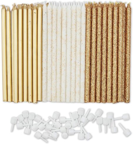 Metallic Glitter Long Thin Birthday Cake Candles in Holders (5 in., 48 Pack) in Saudi Arabia