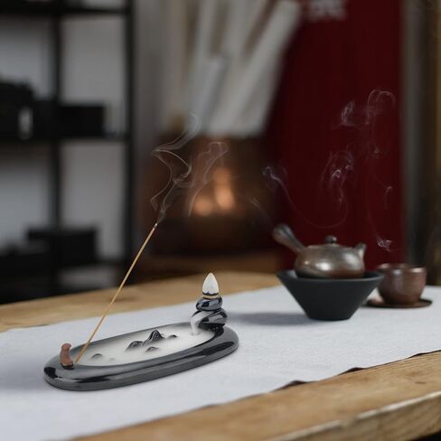 حامل عصا بخور من السيراميك من أوبسآرت، مبخرة مخروط بتدفق السواد اليدوية ، صينية ديكور متينة لمسك الرماد لليوجا والتأمل والاسترخاء في المنتجع الصحي (7 بوصة في الطول) in Kuwait