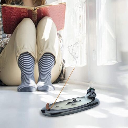 حامل عصا بخور من السيراميك من أوبسآرت، مبخرة مخروط بتدفق السواد اليدوية ، صينية ديكور متينة لمسك الرماد لليوجا والتأمل والاسترخاء في المنتجع الصحي (7 بوصة في الطول) in Kuwait