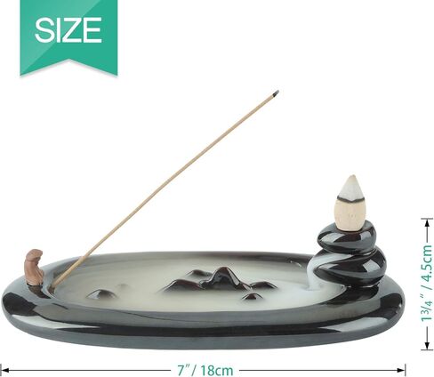 حامل عصا بخور من السيراميك من أوبسآرت، مبخرة مخروط بتدفق السواد اليدوية ، صينية ديكور متينة لمسك الرماد لليوجا والتأمل والاسترخاء في المنتجع الصحي (7 بوصة في الطول) in Kuwait