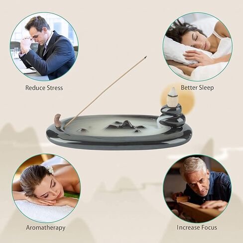 حامل عصا بخور من السيراميك من أوبسآرت، مبخرة مخروط بتدفق السواد اليدوية ، صينية ديكور متينة لمسك الرماد لليوجا والتأمل والاسترخاء في المنتجع الصحي (7 بوصة في الطول) in Kuwait