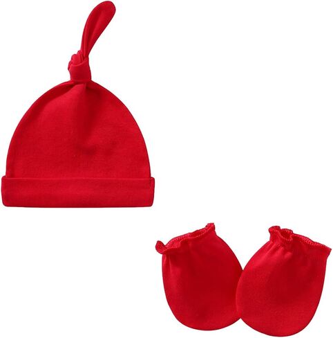 Newborn Hat and Mittens Soft Newborn Hats for Girls and Boys Set Cute Baby Girl Caps 0-6 Months in Saudi Arabia