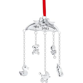 Klikel My First Christmas Ornament 2024 Baby Mobile - Baby First Christmas Ornament 2024-1st Christmas Baby Ornament 2024 - Silver Babies First Christmas Ornament Mobile with Hanging Charms Boy Girl