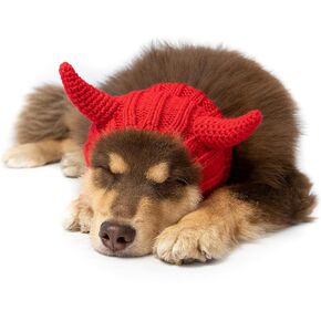 زي Zoo Snoods Devil للكلاب والقطط والهالوين (كبير) - لا يوجد غطاء للأذن للكلاب للحيوانات الأليفة، آذان الكلب الشيطان للشتاء وعيد الفصح وعيد الميلاد ورأس السنة الجديدة، أغطية أذن من الغزل الناعم