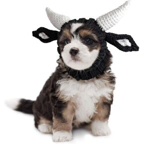 Zoo Snoods Bull Costume - Warm Knit Cow Dog Snood Wrap for Pets, Neck Ear Cover Protection for Halloween Winter (Large)
