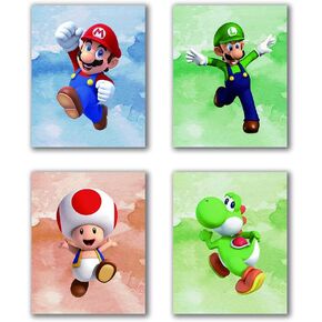 مجموعة لوحات فنية مطبوعة من سوبر ماريو لتزيين غرفة الالعاب واعياد الميلاد مكونة من 4 قطع (صورة قماشية 8 انش × 10 انش)، بدون اطار in Kuwait