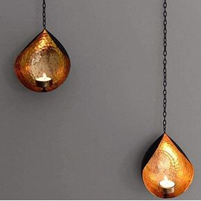 مجموعة CraftVatika مكونة من 2 حامل شموع للتعليق على الحائط من الحديد | حامل شموع الشاي الخفيف لغرفة المعيشة | ديكور للمنزل الداخلي والحفلات وحفلات الزفاف in Kuwait