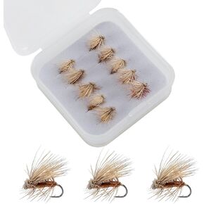 مجموعة الذبابة من Alwonder Elk Hair Caddis Fly Kit، 10 قطع من ذباب سمك السلمون المرقط الذباب الجاف لصيد الأسماك بالذبابة، مجموعة متنوعة من طُعم الصيد مع صندوق تخزين، مقاس 16/18 ذباب العلبة لصيد سمك السلمون المرقط