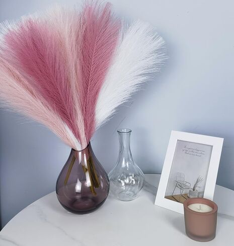 9 Pcs 45" Pampas Grass Tall Pink White Decor Faux Dried Fluffy Fake Long Light Pink Pompas Artificial Pompous Stems Bouquet Flower Vase Filler Home Wedding Room Wall Decoration in Kuwait