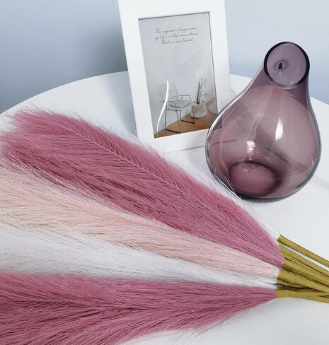 9 Pcs 45" Pampas Grass Tall Pink White Decor Faux Dried Fluffy Fake Long Light Pink Pompas Artificial Pompous Stems Bouquet Flower Vase Filler Home Wedding Room Wall Decoration in Kuwait