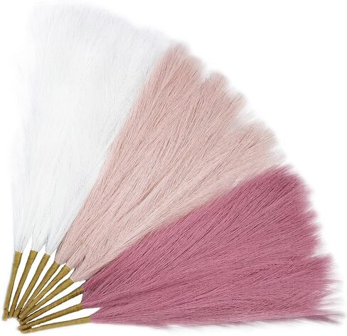 9 Pcs 45" Pampas Grass Tall Pink White Decor Faux Dried Fluffy Fake Long Light Pink Pompas Artificial Pompous Stems Bouquet Flower Vase Filler Home Wedding Room Wall Decoration in Kuwait