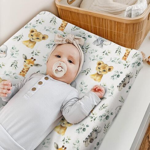 HawSkgFub Jungle Safari American Rainforest Animal Changing Pad Cover Baby Boys, Elephant Lion Tiger Giraffe Sloth Zebra Hippo Star Diaper Change Table Sheet, Safe Snug Fitted Changing Mat 32/34 x 16 in Kuwait