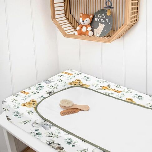 HawSkgFub Jungle Safari American Rainforest Animal Changing Pad Cover Baby Boys, Elephant Lion Tiger Giraffe Sloth Zebra Hippo Star Diaper Change Table Sheet, Safe Snug Fitted Changing Mat 32/34 x 16 in Kuwait