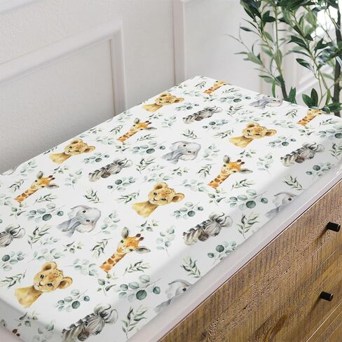 HawSkgFub Jungle Safari American Rainforest Animal Changing Pad Cover Baby Boys, Elephant Lion Tiger Giraffe Sloth Zebra Hippo Star Diaper Change Table Sheet, Safe Snug Fitted Changing Mat 32/34 x 16 in Kuwait