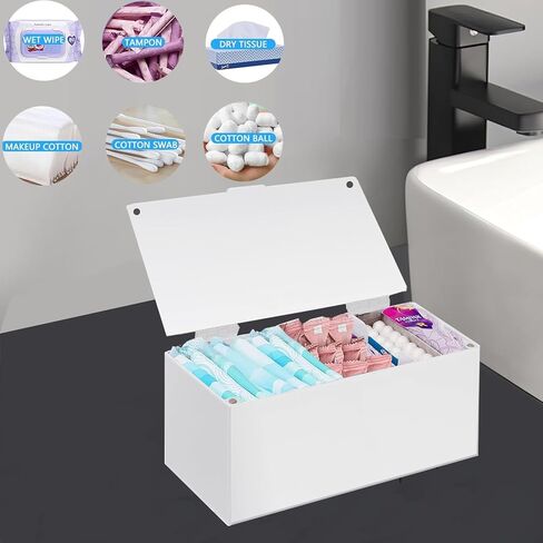 حاوية تخزين المناديل الصحية من الاكريليك، منظم الوسادات والسدادات القطنية لفترة الدورة الشهرية، موزع المناديل الصحية، صندوق تخزين الوسادات الصحية للنساء والفتيات المراهقات، منظم الوسادات والسدادات in Kuwait
