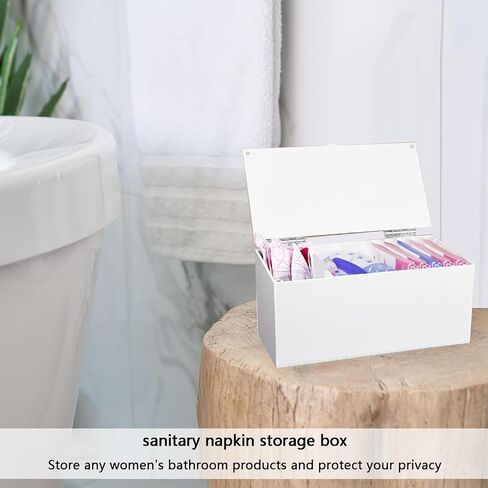 حاوية تخزين المناديل الصحية من الاكريليك، منظم الوسادات والسدادات القطنية لفترة الدورة الشهرية، موزع المناديل الصحية، صندوق تخزين الوسادات الصحية للنساء والفتيات المراهقات، منظم الوسادات والسدادات in Kuwait
