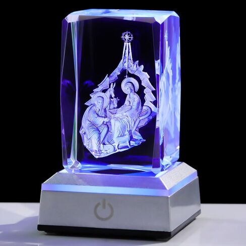 YWHL 3D Crystal Cross Figurine with Colorful Light Base, Laser Engrave Praying Hands Religious Gifts for Women Man, Christian Gifts for Friend in Kuwait