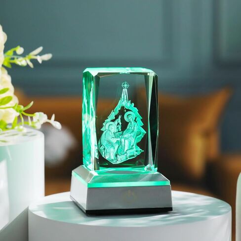 YWHL 3D Crystal Cross Figurine with Colorful Light Base, Laser Engrave Praying Hands Religious Gifts for Women Man, Christian Gifts for Friend in Kuwait