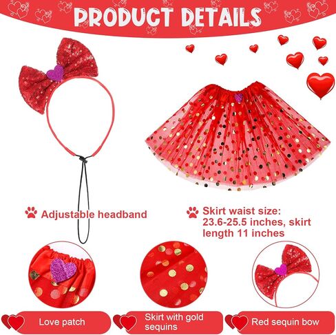 Weewooday 4 Pcs Valentine's Day Dog Costume Red Love Heart Headband with Collar Sequin Heart Tutu Dress Outfit for Small Medium Dogs in Saudi Arabia