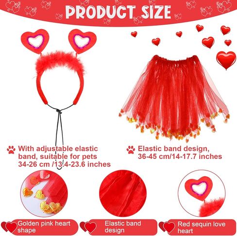 Weewooday 4 Pcs Valentine's Day Dog Costume Red Love Heart Headband with Collar Sequin Heart Tutu Dress Outfit for Small Medium Dogs in Saudi Arabia