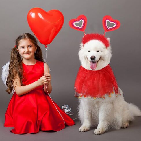 Weewooday 4 Pcs Valentine's Day Dog Costume Red Love Heart Headband with Collar Sequin Heart Tutu Dress Outfit for Small Medium Dogs in Saudi Arabia