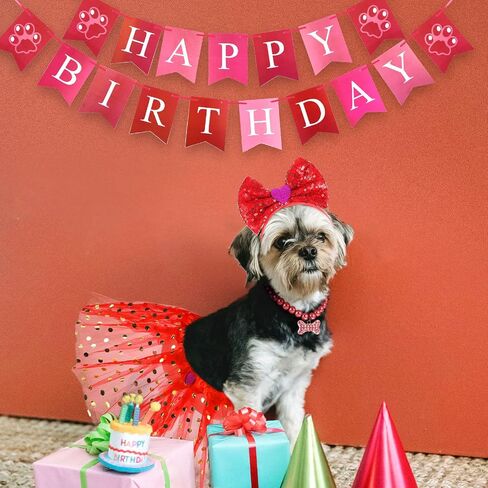 Weewooday 4 Pcs Valentine's Day Dog Costume Red Love Heart Headband with Collar Sequin Heart Tutu Dress Outfit for Small Medium Dogs in Saudi Arabia