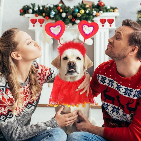 Weewooday 4 Pcs Valentine's Day Dog Costume Red Love Heart Headband with Collar Sequin Heart Tutu Dress Outfit for Small Medium Dogs in Saudi Arabia