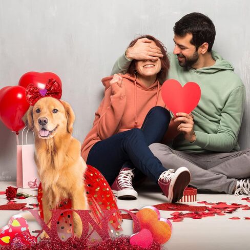 Weewooday 4 Pcs Valentine's Day Dog Costume Red Love Heart Headband with Collar Sequin Heart Tutu Dress Outfit for Small Medium Dogs in Saudi Arabia