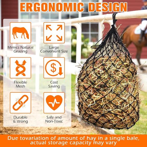 Tudomro 4 Pcs Hay Net Slow Feed Hay Bag 35 Inch Hanging Hay Feeder for Horses Small 2 x 2 Inch Holes Feeding Net Hanging Travel Feeder for Trailer and Stall, Simulates Grazing, Reduce Waste in Saudi Arabia