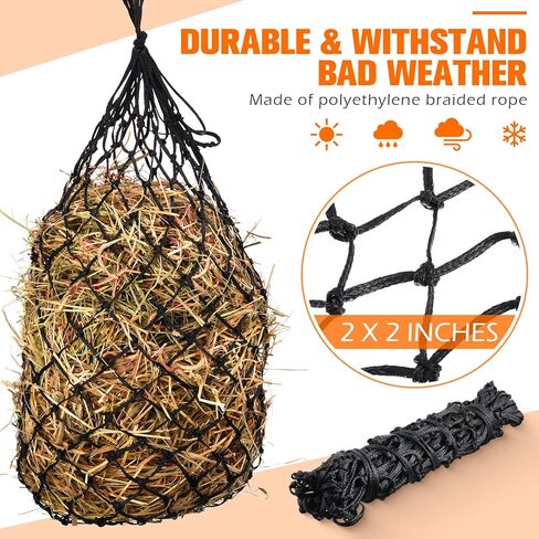 Tudomro 4 Pcs Hay Net Slow Feed Hay Bag 35 Inch Hanging Hay Feeder for Horses Small 2 x 2 Inch Holes Feeding Net Hanging Travel Feeder for Trailer and Stall, Simulates Grazing, Reduce Waste in Saudi Arabia