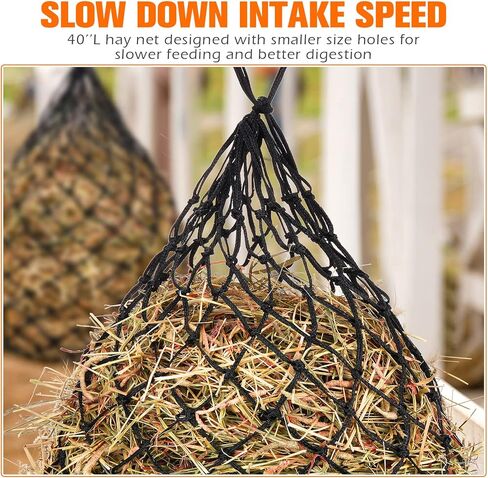 Tudomro 4 Pcs Hay Net Slow Feed Hay Bag 35 Inch Hanging Hay Feeder for Horses Small 2 x 2 Inch Holes Feeding Net Hanging Travel Feeder for Trailer and Stall, Simulates Grazing, Reduce Waste in Saudi Arabia