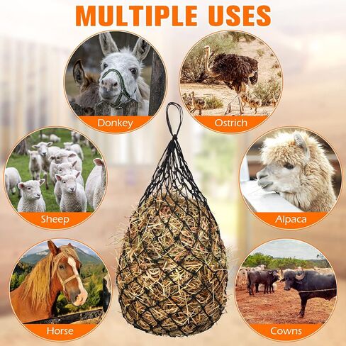 Tudomro 4 Pcs Hay Net Slow Feed Hay Bag 35 Inch Hanging Hay Feeder for Horses Small 2 x 2 Inch Holes Feeding Net Hanging Travel Feeder for Trailer and Stall, Simulates Grazing, Reduce Waste in Saudi Arabia