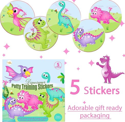 Magic Potty Training Stickers Pack - Potty Training Seat Magic Sticker | Girl Dinosaur Toddler Potty Training Toilet Sticker | 5Pack w/Potty Reward eBook | Use w/or W/Out Potty Chart or Watch in Kuwait