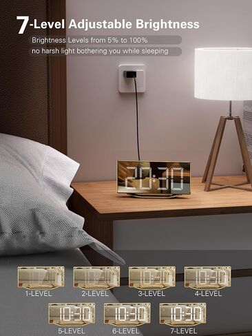 ساعات منبه رقمية لغرف النوم، ساعات إلكترونية مرآة LED مقاس 8.7 بوصة مع منفذي شاحن USB، 7 مستويات سطوع وحجم منبه، منبه مزدوج، قيلولة بعد الظهر، 12/24 ساعة، ساعة مكتب حديثة للمكتب المنزلي بجوار السرير in Kuwait