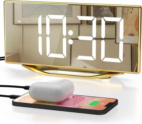 ساعات منبه رقمية لغرف النوم، ساعات إلكترونية مرآة LED مقاس 8.7 بوصة مع منفذي شاحن USB، 7 مستويات سطوع وحجم منبه، منبه مزدوج، قيلولة بعد الظهر، 12/24 ساعة، ساعة مكتب حديثة للمكتب المنزلي بجوار السرير in Kuwait