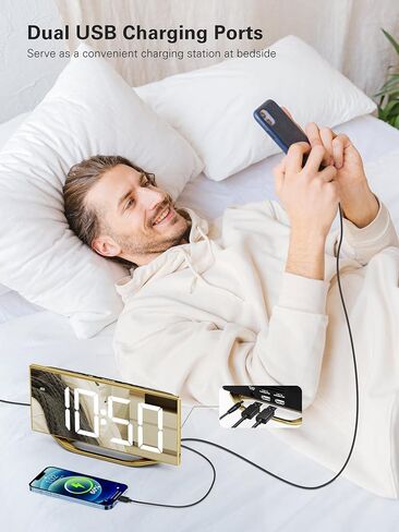ساعات منبه رقمية لغرف النوم، ساعات إلكترونية مرآة LED مقاس 8.7 بوصة مع منفذي شاحن USB، 7 مستويات سطوع وحجم منبه، منبه مزدوج، قيلولة بعد الظهر، 12/24 ساعة، ساعة مكتب حديثة للمكتب المنزلي بجوار السرير in Kuwait