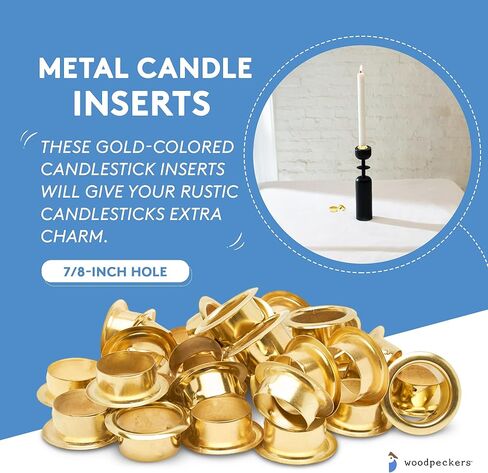 حشوات شموع معدنية بفتحة 7/8 بوصة، عبوة من 4 مقابض شموع، حشوات حامل شموع معدنية لحاملات الشموع الخشبية المحولة، من نقار الخشب in Kuwait