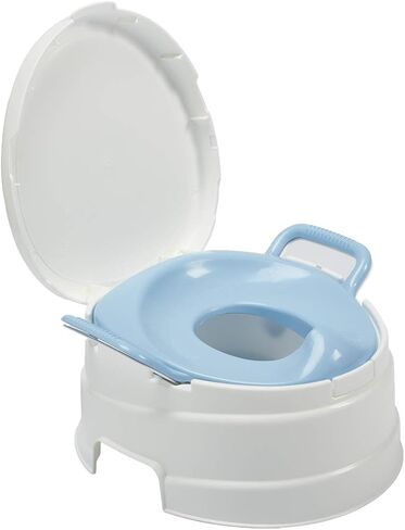 (كرسي تعليم الحمام الكامل ودرج خطوات) - بريمو 4 في 1 للتدريب وكرسي للقدمين، مع مقعد أزرق، أبيض in Kuwait