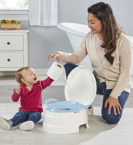 (كرسي تعليم الحمام الكامل ودرج خطوات) - بريمو 4 في 1 للتدريب وكرسي للقدمين، مع مقعد أزرق، أبيض in Kuwait