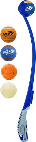 Nerf Dog 25in Translucent Air Strike Thrower, Dog Toy Gift Set with Five 2.5in Balls, Lightweight, Durable and Water Resistant, for Small/Medium/Large Breeds in Kuwait