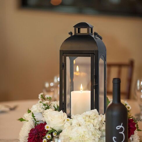 16 "طويل القامة خمر شمعة فانوس ديكور داخلي في الهواء الطلق، فانوس معدني أسود إعصار فانوس مع لوحات زجاجية شفافة للطاولة، عباءة، شرفة أمامية أرضية، ديكور فانوس زفاف عيد الهالوين in Kuwait