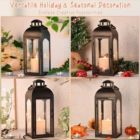 16 "طويل القامة خمر شمعة فانوس ديكور داخلي في الهواء الطلق، فانوس معدني أسود إعصار فانوس مع لوحات زجاجية شفافة للطاولة، عباءة، شرفة أمامية أرضية، ديكور فانوس زفاف عيد الهالوين in Kuwait