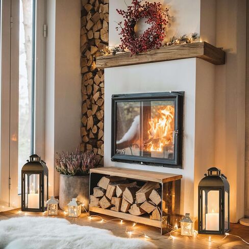 16 "طويل القامة خمر شمعة فانوس ديكور داخلي في الهواء الطلق، فانوس معدني أسود إعصار فانوس مع لوحات زجاجية شفافة للطاولة، عباءة، شرفة أمامية أرضية، ديكور فانوس زفاف عيد الهالوين in Kuwait