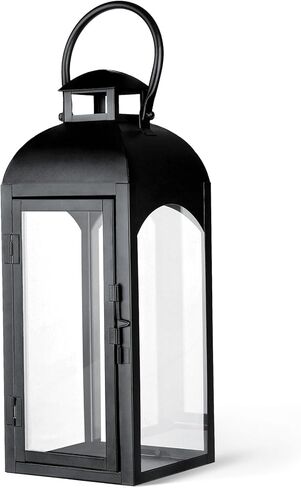 16 "طويل القامة خمر شمعة فانوس ديكور داخلي في الهواء الطلق، فانوس معدني أسود إعصار فانوس مع لوحات زجاجية شفافة للطاولة، عباءة، شرفة أمامية أرضية، ديكور فانوس زفاف عيد الهالوين in Kuwait