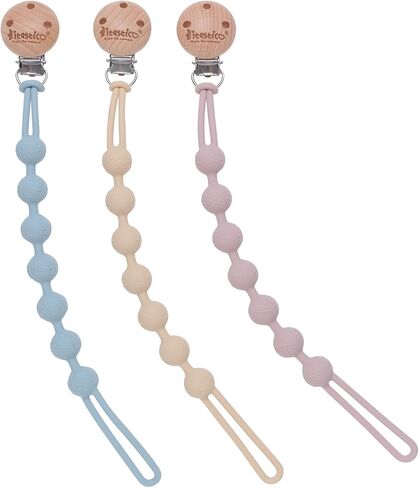 Kitastico Baby Pacifier Clips, 3 Pack Silicone Pacifier Holder for Boy&Girl, Snowflakes and Cedars Wooden Clip in Saudi Arabia