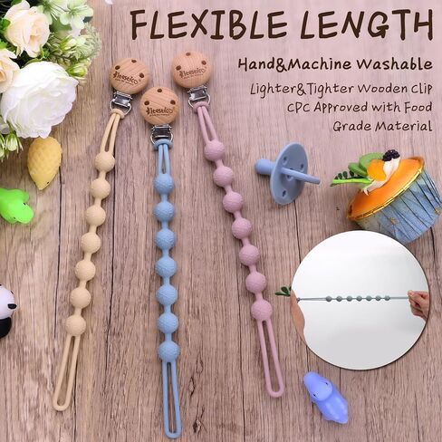 Kitastico Baby Pacifier Clips, 3 Pack Silicone Pacifier Holder for Boy&Girl, Snowflakes and Cedars Wooden Clip in Saudi Arabia