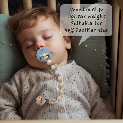 Kitastico Baby Pacifier Clips, 3 Pack Silicone Pacifier Holder for Boy&Girl, Snowflakes and Cedars Wooden Clip in Saudi Arabia